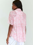 back view of model wearing Princess Polly Ziggy Short Sleeve Shirt Pink 