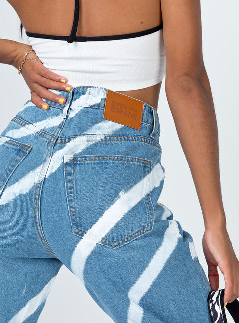 back view of model wearing Princess Polly Sarah Denim Jeans Mid Rise 