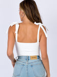 back view of model wearing Princess Polly Clove Tie Up Bodysuit White Sleeveless Plunger 