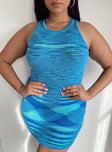 front view of model wearing Princess Polly Elish Mini Dress Blue Curve 