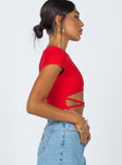 side view of model wearing Princess Polly Nicola Bodysuit Red Short Sleeves 