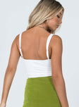 back view of model wearing Princess Polly Peyton Bodysuit White Sleeveless Plunger 