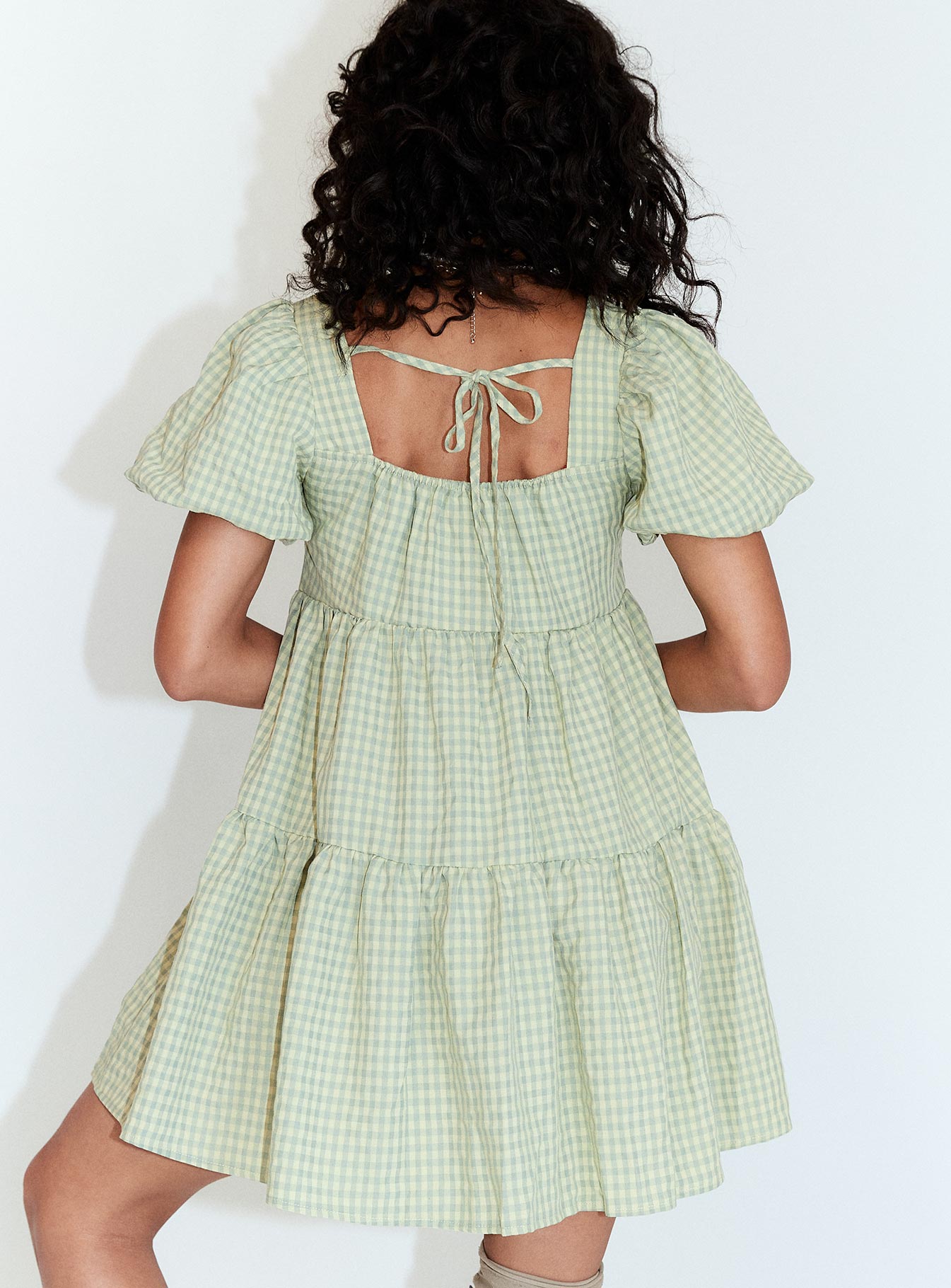 back view of model wearing Princess Polly Zalia Mini Dress Green 