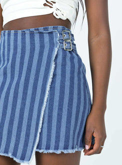 back view of model wearing Princess Polly Ariyah Wrap Denim Mini Skirt 