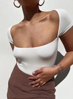 back view of model wearing Princess Polly Langley Bodysuit White Short Sleeves Square Neck 