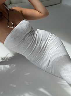 Front view of model wearing  front Princess Polly High Neck  Oscar Midi Dress White Petite