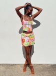 Front view of model wearing  front Princess Polly Sleeveless Crew Neck  Pinacolada Corset Multi