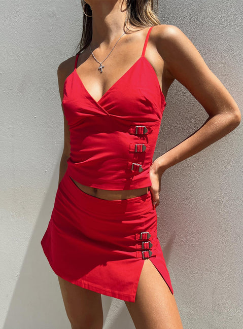 Front view of model wearing  front Back 2k Mini Skirt Red Princess Polly  Mini Skirts 