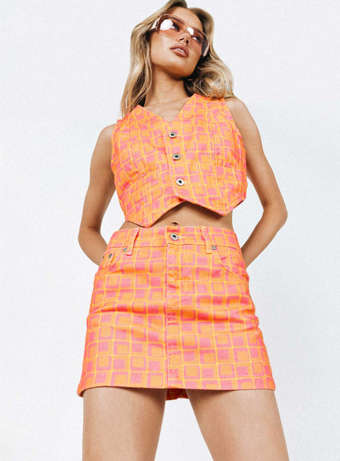   front view of model wearing Princess Polly The Ragged Priest Doll Mini Skirt Orange Mini Skirts 