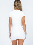 Front view of model wearing  front Princess Polly Crew Neck  Kailani Mini Dress White