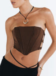 product Princess Polly Sleeveless Asymmetric Neckline  Carnlea Strapless Top Brown