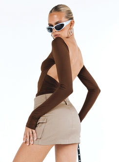 product Princess Polly Full Sleeves Asymmetric Neckline  Caswell Long Sleeve Top Brown