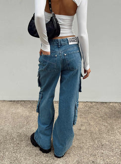 product Princess Polly Mid Rise  The Ragged Priest Mid Blue Combat Jeans Organic Cotton Mid Blue