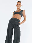 Two piece set Crop top Twist detail at bust Invisible zip fastening at side Pants Belt looped waist  Front button and zip fastening  Twin hip pockets