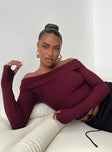 Morley Off Shoulder Sweater Burgundy Princess Polly  Cropped 