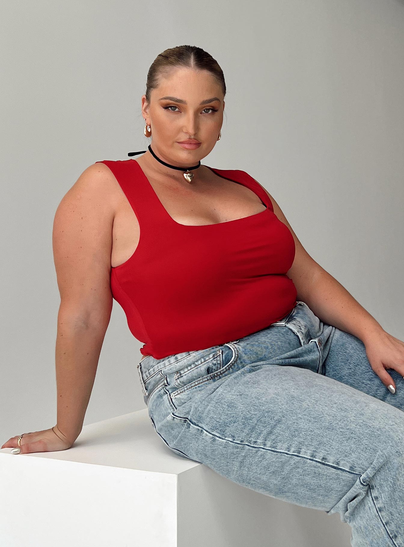 product Princess Polly Sleeveless Square Neck  Back In Time Top Red Curve