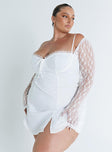 Princess Polly Sweetheart Neckline  Ashwood Lace Sleeve Mini Dress White Curve