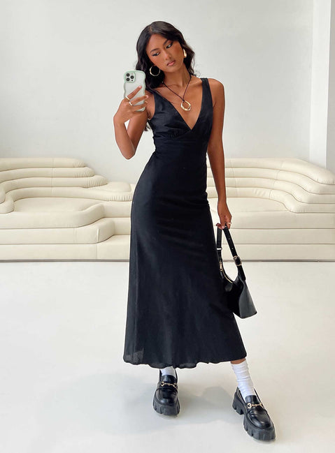 Nellie Maxi Dress Black Linen Princess Polly