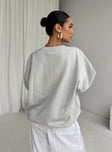 back view of model wearing Princess Polly Princess Polly Crew Neck Sweatshirt Bubble Text Grey / Cloud White Long 