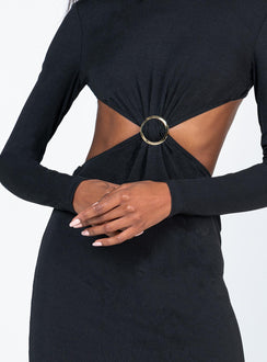 front view of model wearing Princess Polly Hunter Midi Dress Black 