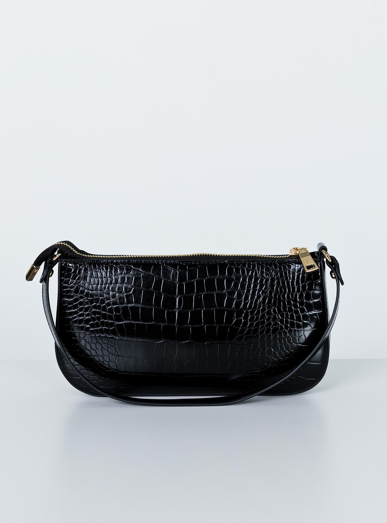 Black croc best sale baguette bag