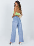 back view of model wearing Princess Polly Cece Hammer Wide Leg Jeans Vintage Blue Denim Mid Rise 