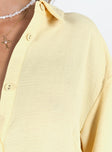 Yellow shirt and shorts set Button up shirt Classic collar High waisted shorts Elasticated drawstring waist