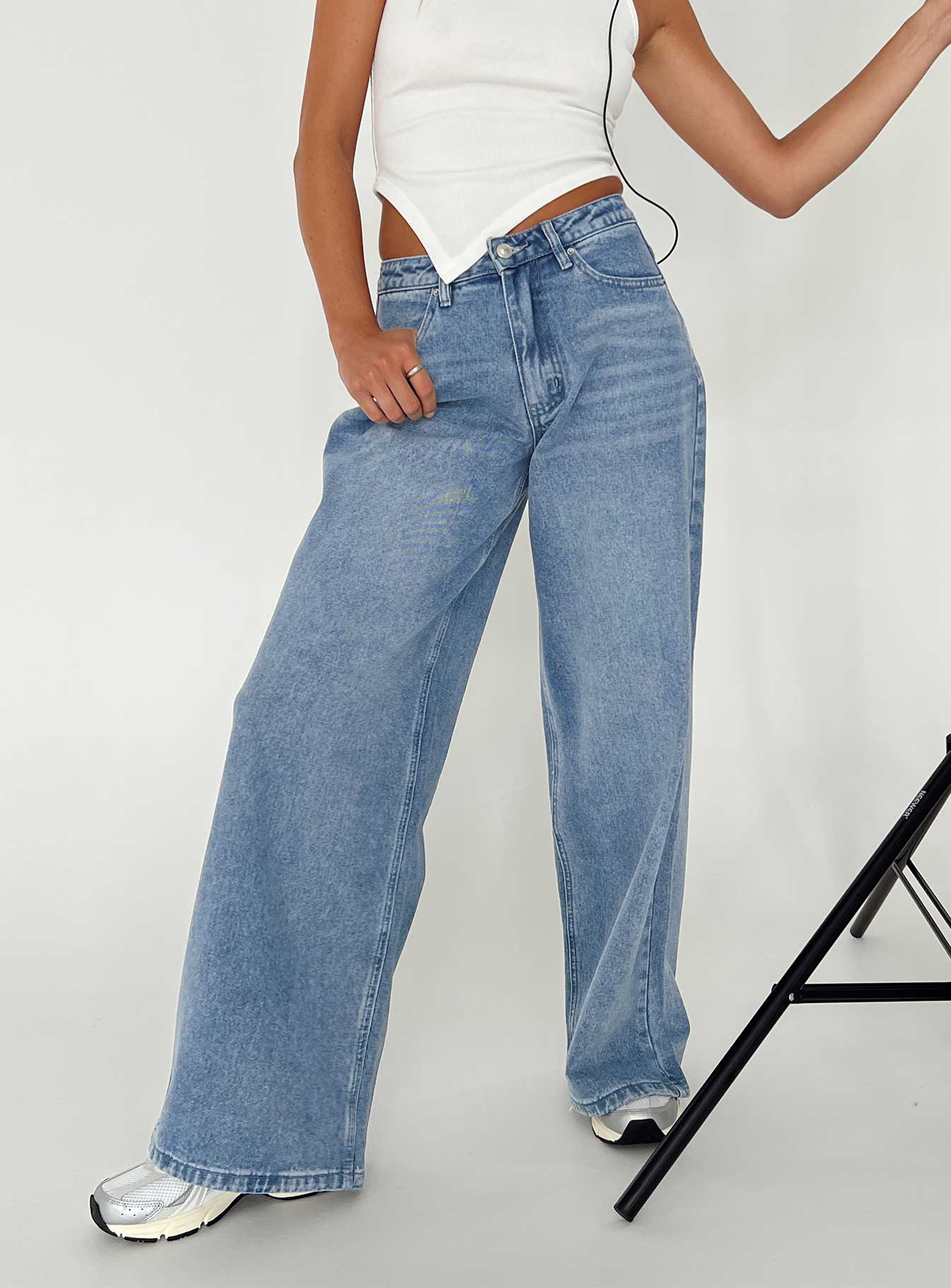 product Princess Polly High Waisted  Naylor Wide Leg Jeans Light Wash Denim