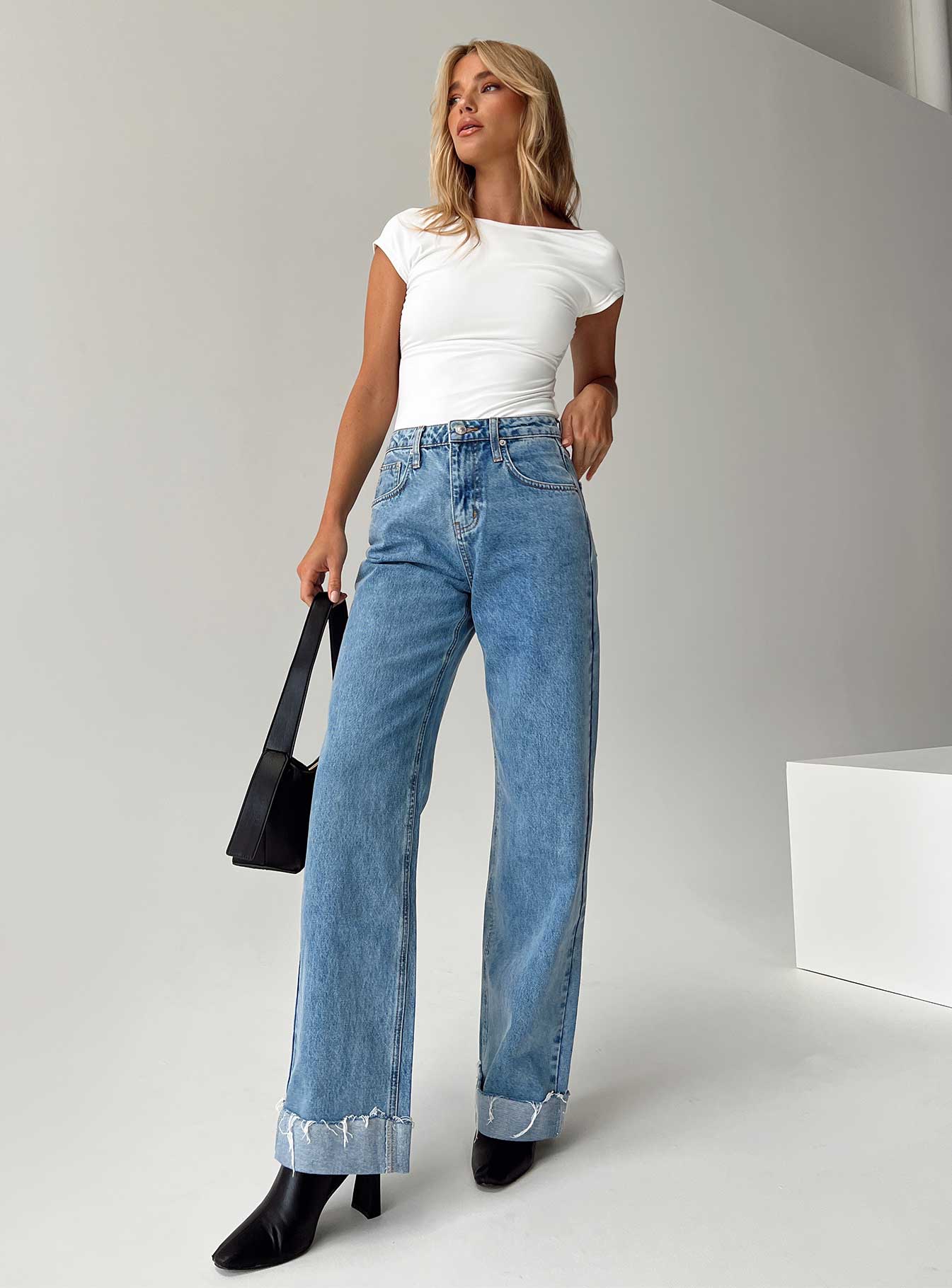 product Princess Polly High Waisted  Ollie Straight Leg Jean Mid Wash Denim