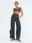 Two piece set Crop top Twist detail at bust Invisible zip fastening at side Pants Belt looped waist  Front button and zip fastening  Twin hip pockets