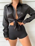 product Princess Polly Asymmetric Neckline  90210 Satin Shirt Mini Dress Black Eco