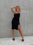 Front view of model wearing  front Princess Polly High Neck  Adalee Midi Dress Black