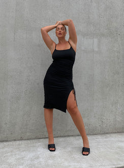 Front view of model wearing  front Princess Polly High Neck  Adalee Midi Dress Black