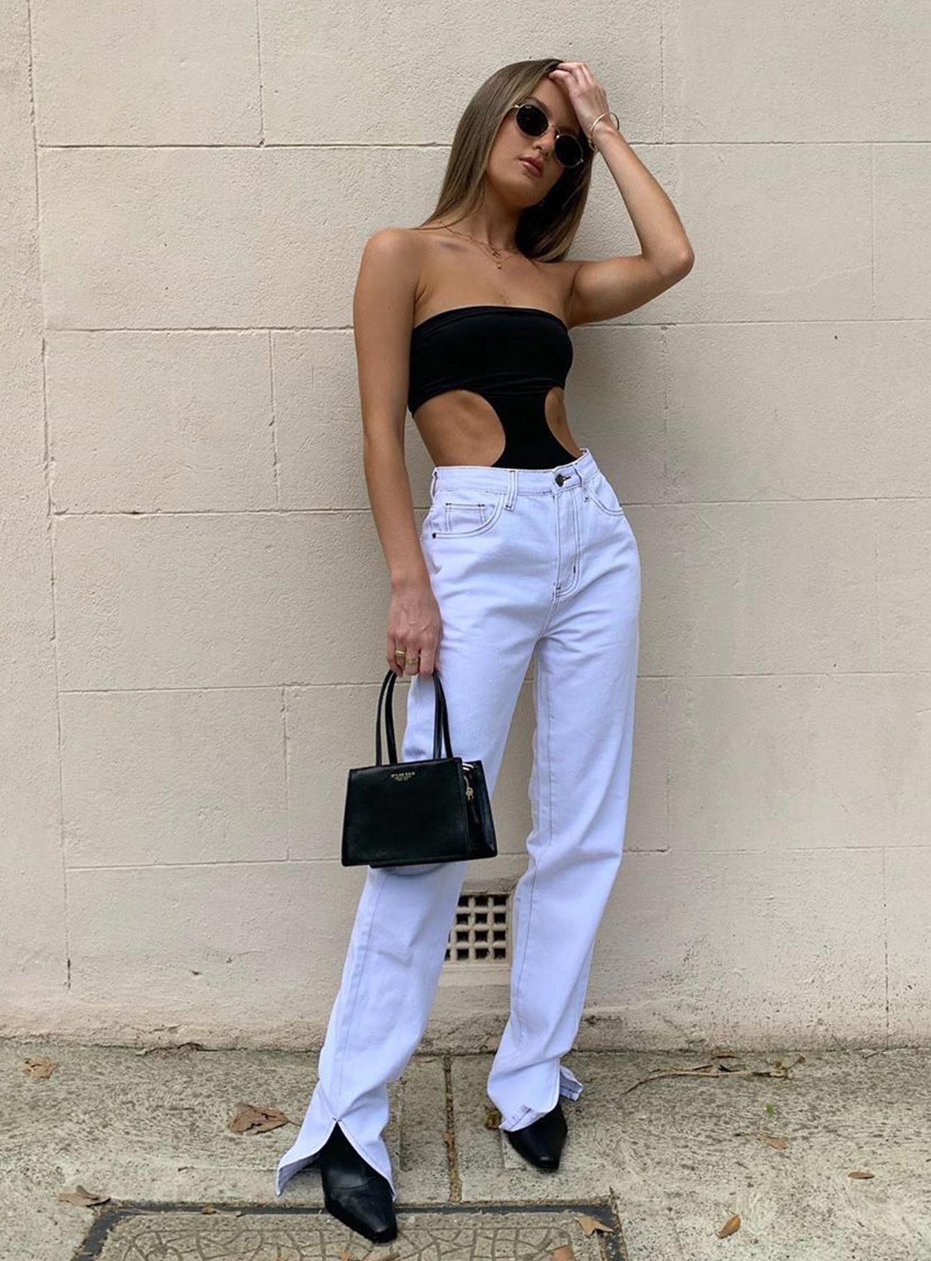 front view of model wearing Princess Polly Alabama Jean White Mid Rise 