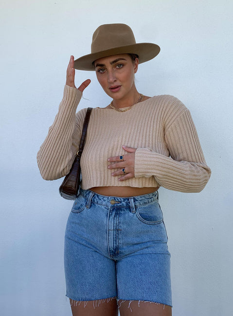 Alivia Cropped Sweater Beige Princess Polly  Cropped 