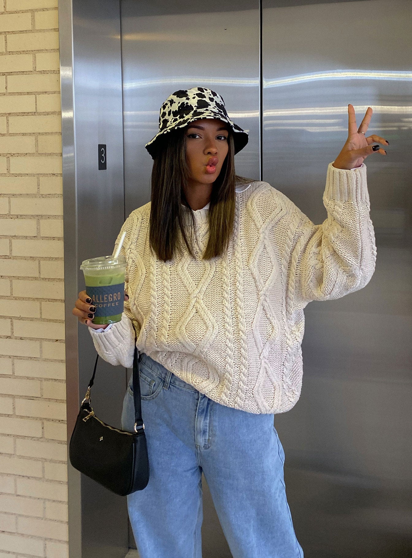 Front view of model wearing  front Anaya Oversized Sweater Beige Princess Polly  Long 