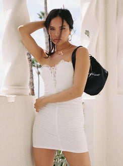 side view of model wearing Princess Polly Ayesha Mini Dress 