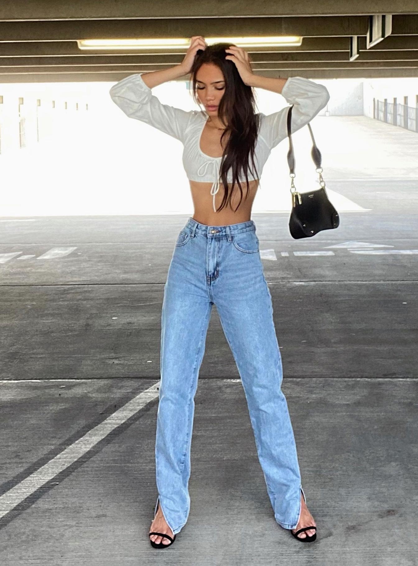 front view of model wearing Princess Polly Alabama Jean Mid Rise 