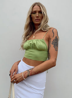 side view of model wearing Princess Polly Annabelle Top Green 