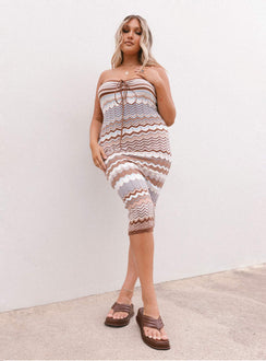 front view of model wearing Princess Polly Ariella Midi Dress Brown 