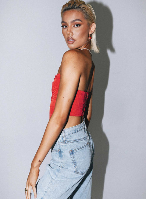 back view of model wearing Princess Polly Avery Bustier Red 