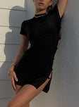 side view of model wearing Princess Polly Brentwood Mini Dress Black 