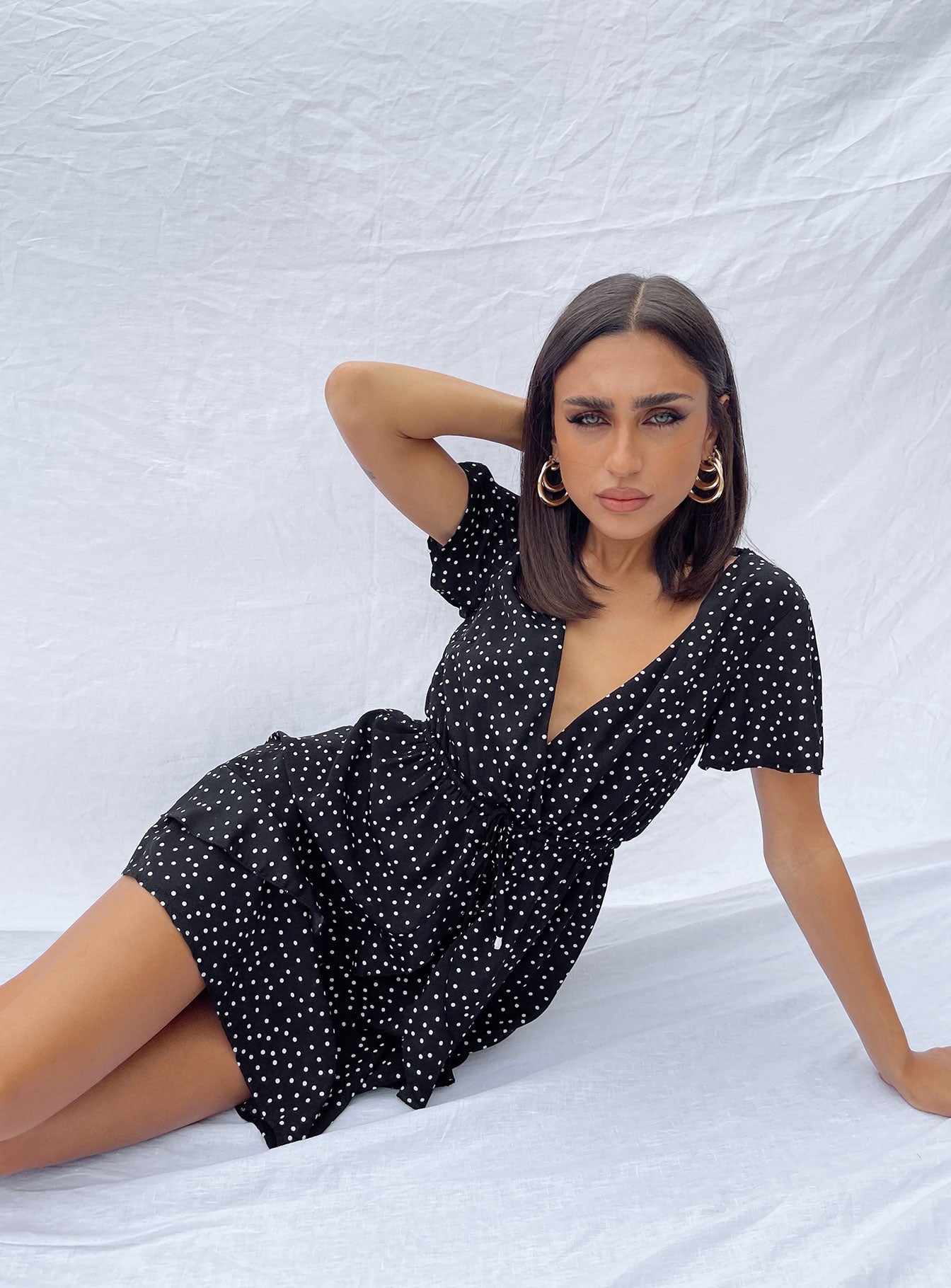 front view of model wearing Princess Polly Bobbie Mini Dress Black 