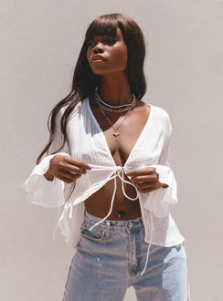 front view of model wearing Princess Polly Brody Long Sleeve Top White 