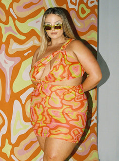 back view of model wearing Princess Polly Greater Power Mini Dress Multi Curve 