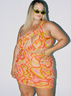 front view of model wearing Princess Polly Greater Power Mini Dress Multi Curve 