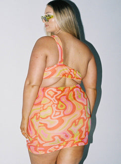 back view of model wearing Princess Polly Greater Power Mini Dress Multi Curve 