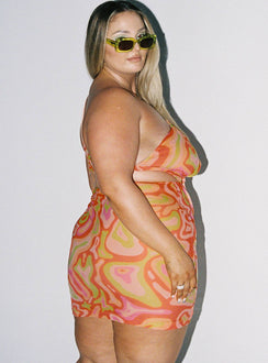 side view of model wearing Princess Polly Greater Power Mini Dress Multi Curve 