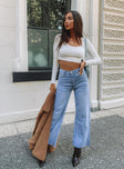 front view of model wearing Princess Polly Cece Hammer Wide Leg Jeans Vintage Blue Denim Mid Rise 