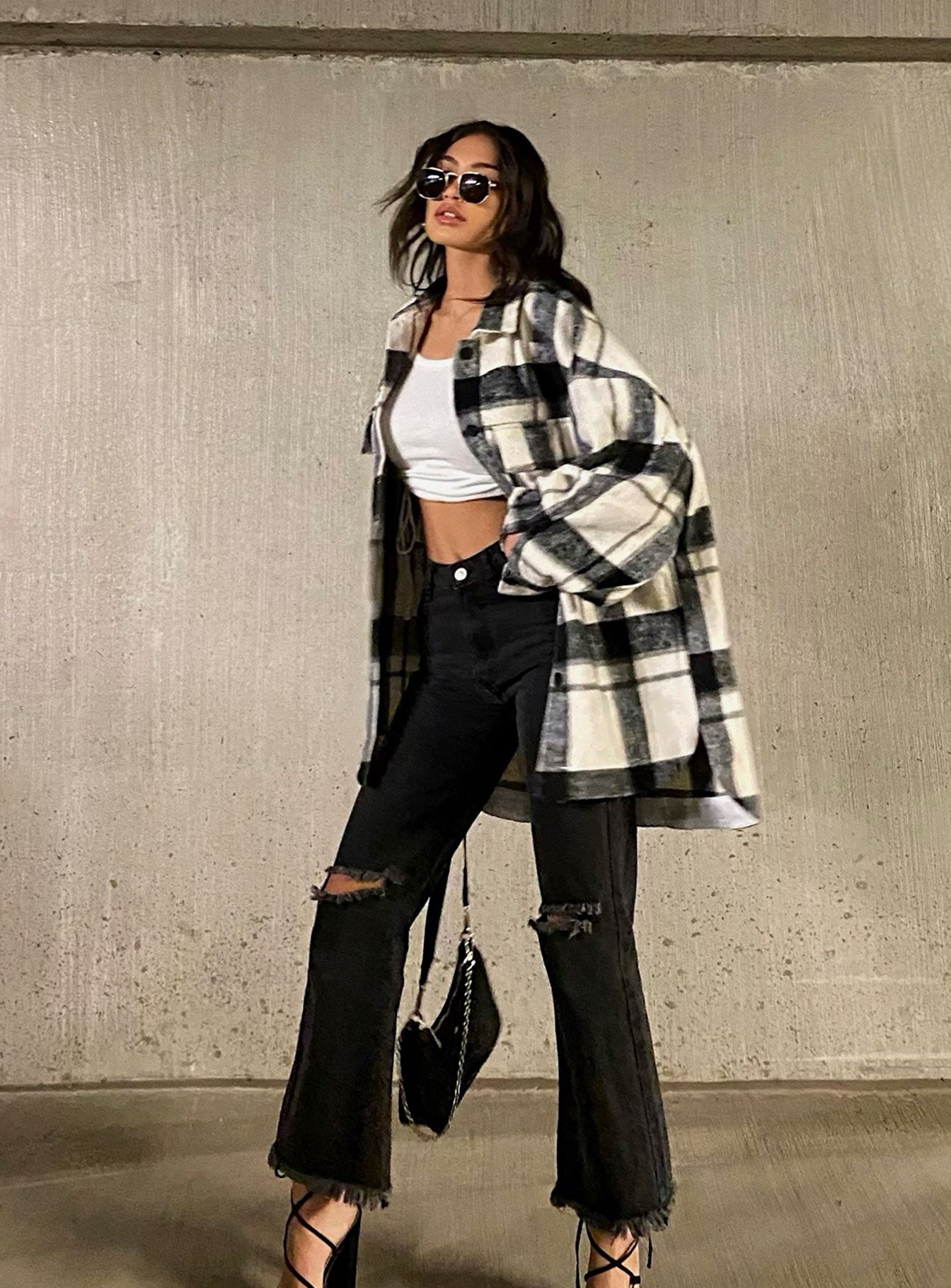 Cece Hammer Wide Leg Knee Rip Jeans Black Denim Princess Polly